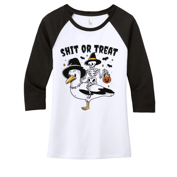 Shit Or Treat Funny Halloween Women's Tri-Blend 3/4-Sleeve Raglan Shirt