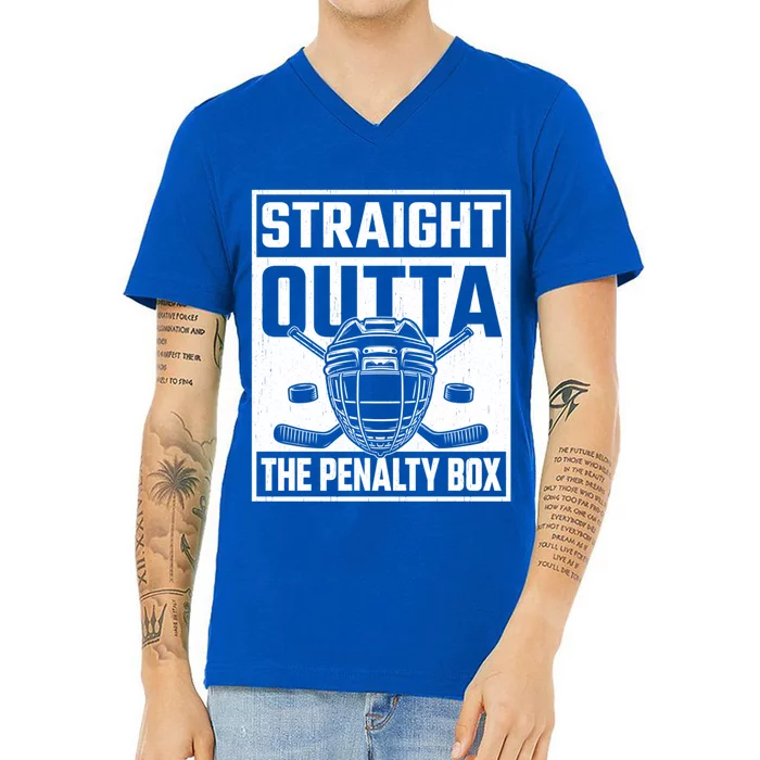 Straight Outta The Penalty Box Funny Hockey Goalie Player Gift V-Neck T-Shirt