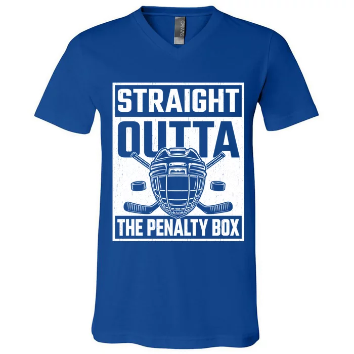 Straight Outta The Penalty Box Funny Hockey Goalie Player Gift V-Neck T-Shirt