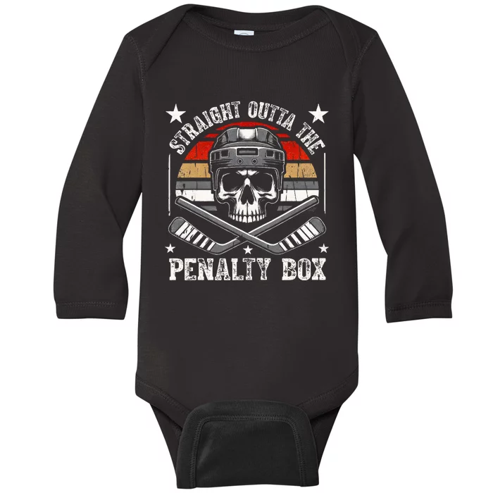 Straight Outta The Penalty Box retro Hockey Player Baby Long Sleeve Bodysuit