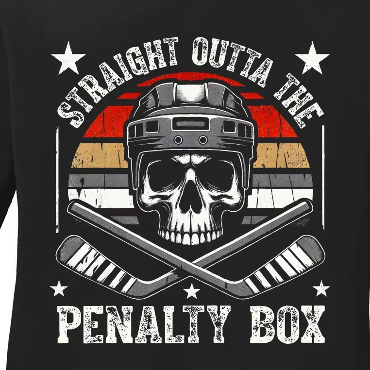 Straight Outta The Penalty Box retro Hockey Player Ladies Long Sleeve Shirt