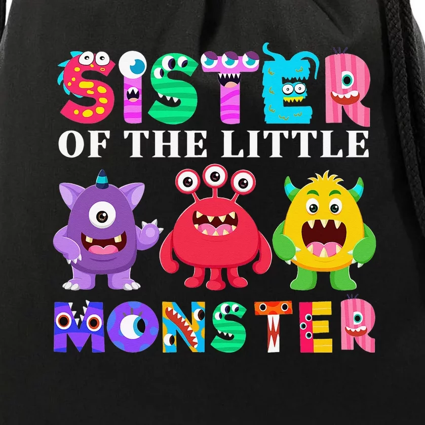 Sister Of The Little Monster Birthday Party Family Monster Drawstring Bag