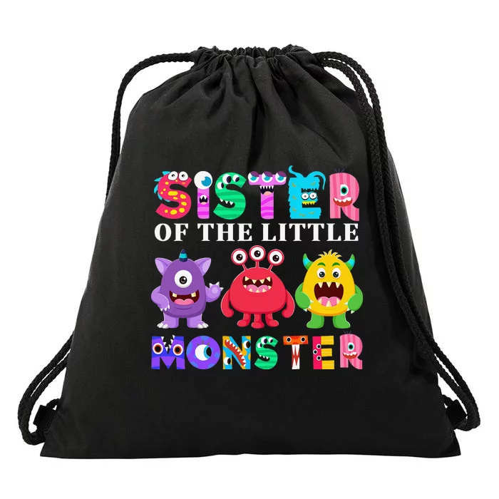 Sister Of The Little Monster Birthday Party Family Monster Drawstring Bag