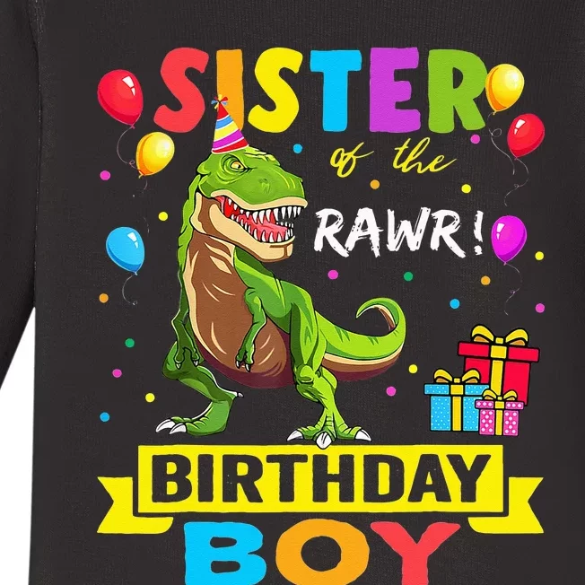 Sister of the Birthday TRex RAWR Dinosaur Birthday Baby Long Sleeve Bodysuit