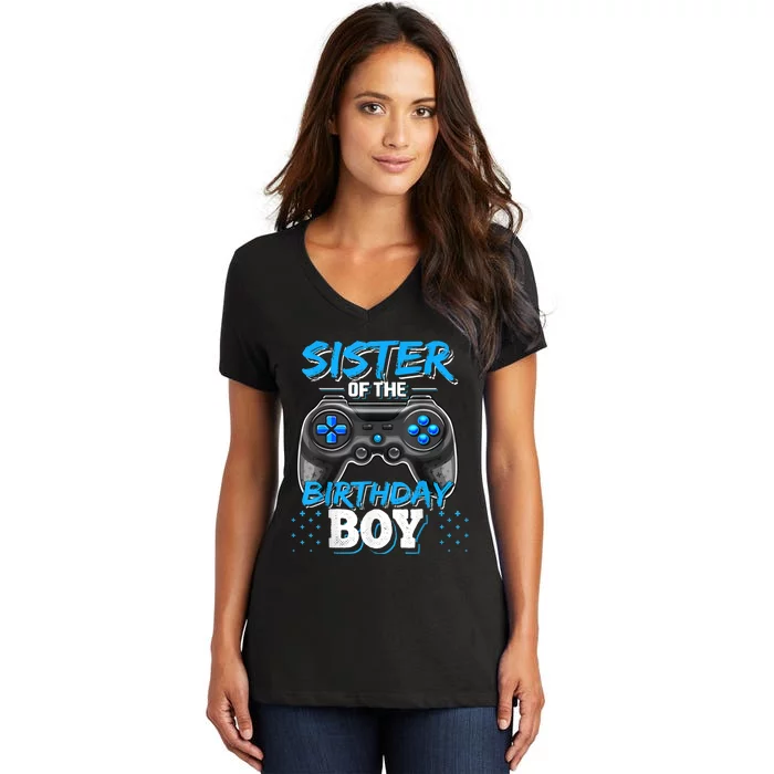 Sister Of The Birthday Boy Matching Video Game Birthday Gift Women's V-Neck T-Shirt