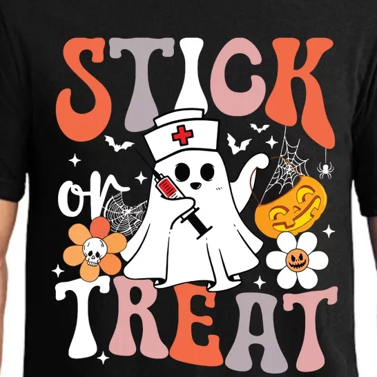 Stick Or Treat Ghost Nurse Halloween Crna Emergency Er Nurse Pajama Set