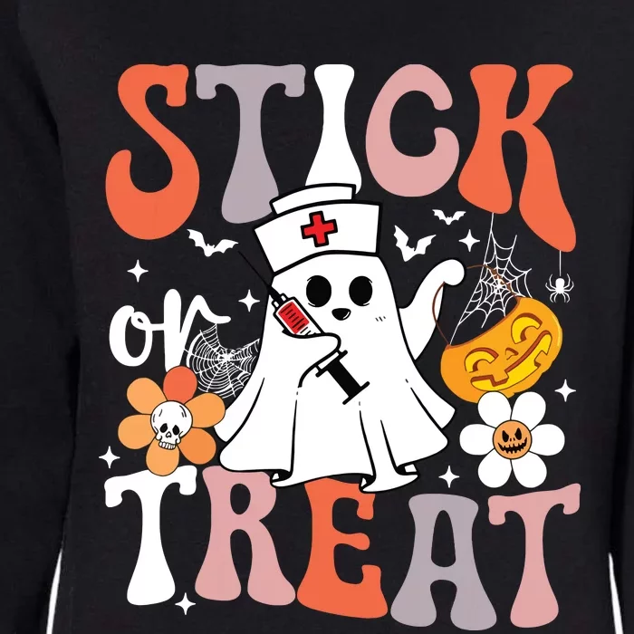 Stick Or Treat Ghost Nurse Halloween Crna Emergency Er Nurse Womens California Wash Sweatshirt