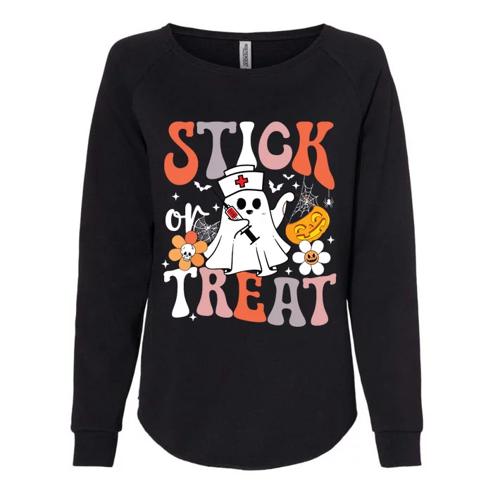 Stick Or Treat Ghost Nurse Halloween Crna Emergency Er Nurse Womens California Wash Sweatshirt