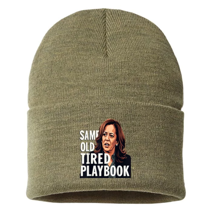 Same Old Tired Playbook Funny Sarcastic Saying Sustainable Knit Beanie