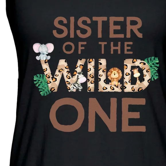 Sister Of The Wild One Animal Safari 1st Birthday Theme Ladies Essential Flowy Tank