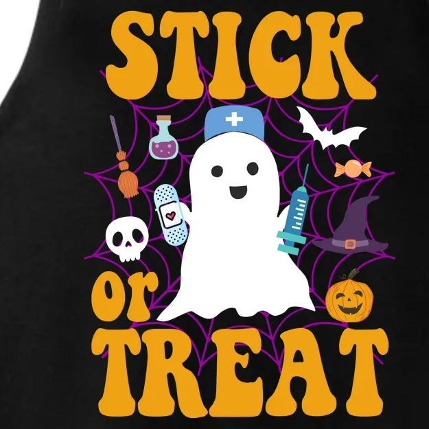 Stick Or Treat Halloween Nurse Ghost Ladies Tri-Blend Wicking Tank