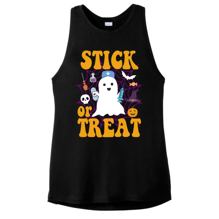 Stick Or Treat Halloween Nurse Ghost Ladies Tri-Blend Wicking Tank