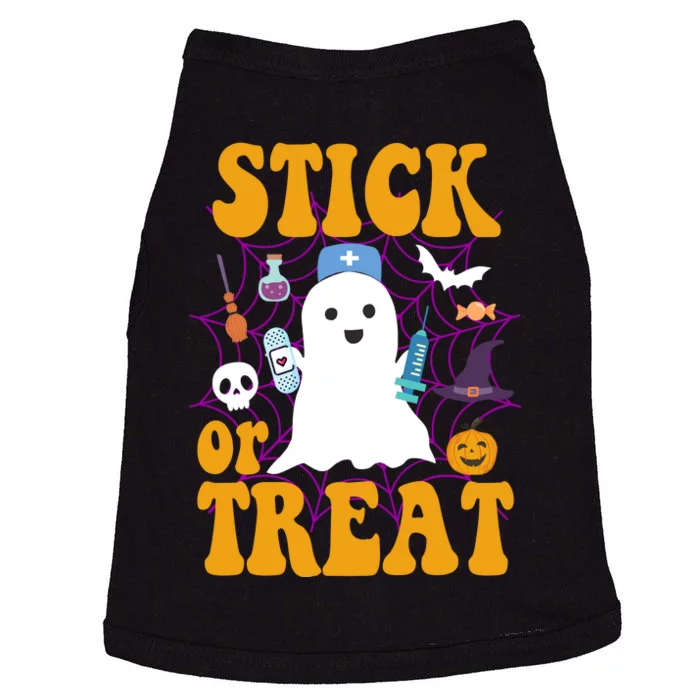 Stick Or Treat Halloween Nurse Ghost Doggie Tank