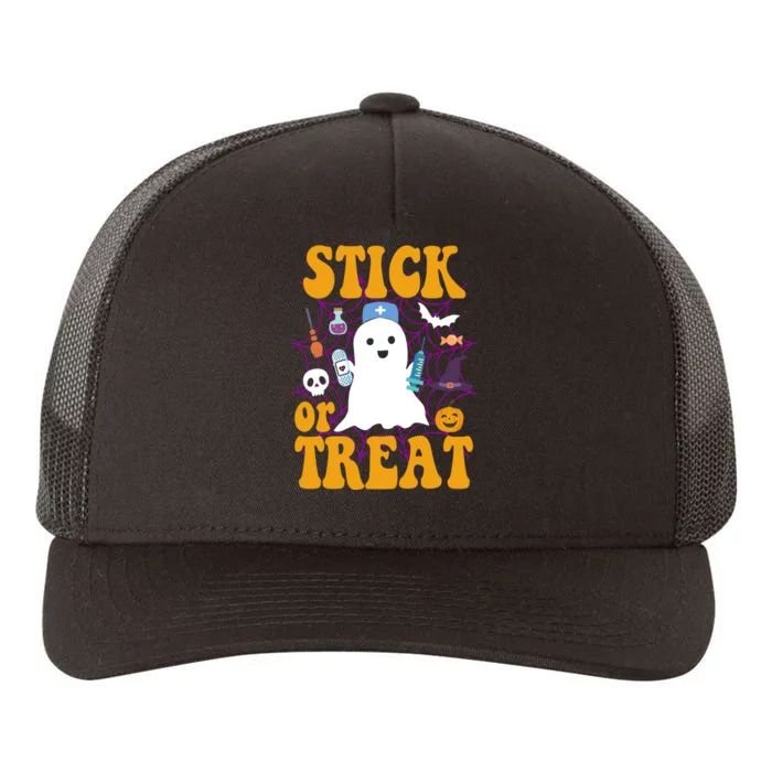 Stick Or Treat Halloween Nurse Ghost Yupoong Adult 5-Panel Trucker Hat