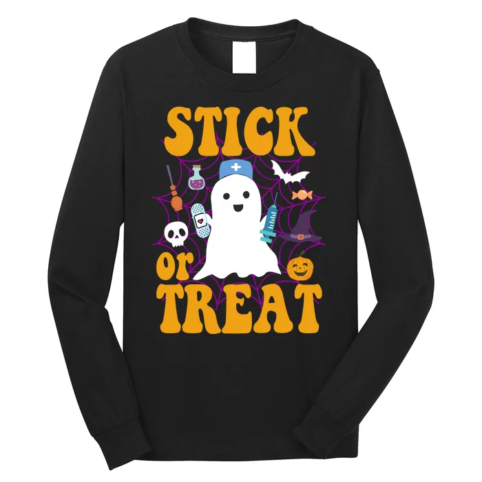 Stick Or Treat Halloween Nurse Ghost Long Sleeve Shirt