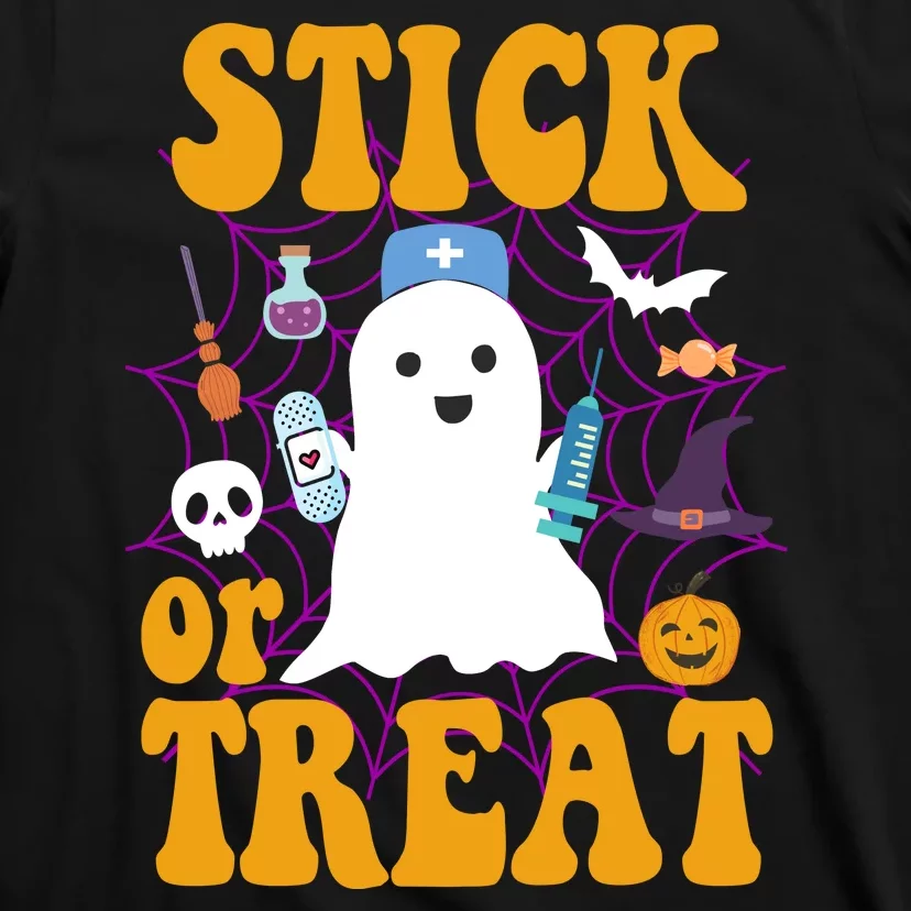 Stick Or Treat Halloween Nurse Ghost T-Shirt