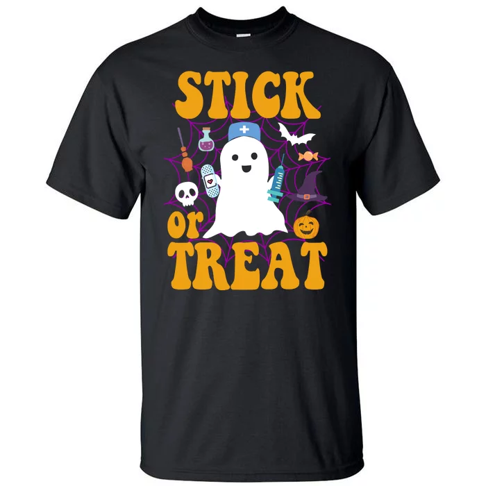 Stick Or Treat Halloween Nurse Ghost Tall T-Shirt