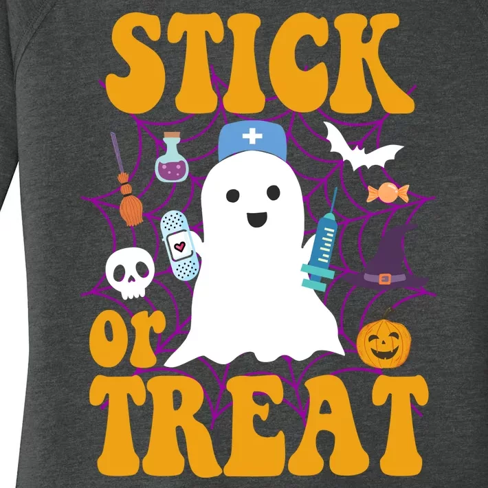 Stick Or Treat Halloween Nurse Ghost Women's Perfect Tri Tunic Long Sleeve Shirt