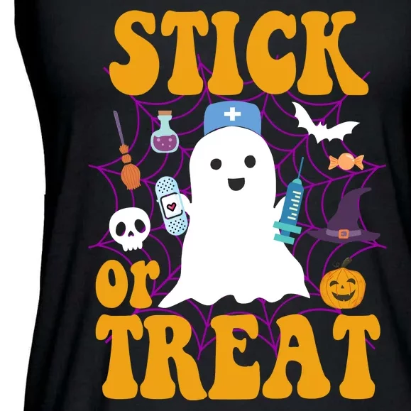 Stick Or Treat Halloween Nurse Ghost Ladies Essential Flowy Tank