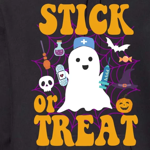 Stick Or Treat Halloween Nurse Ghost Premium Hoodie