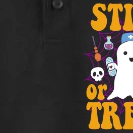 Stick Or Treat Halloween Nurse Ghost Dry Zone Grid Performance Polo