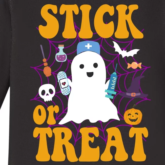 Stick Or Treat Halloween Nurse Ghost Baby Long Sleeve Bodysuit