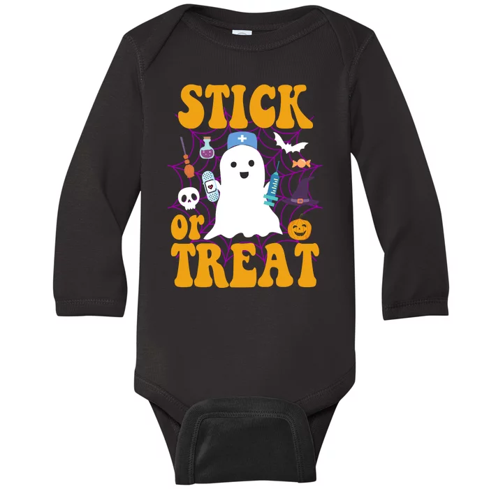 Stick Or Treat Halloween Nurse Ghost Baby Long Sleeve Bodysuit