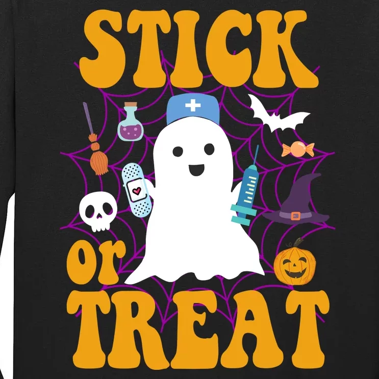 Stick Or Treat Halloween Nurse Ghost Tall Long Sleeve T-Shirt