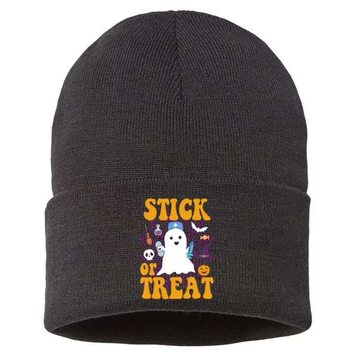 Stick Or Treat Halloween Nurse Ghost Sustainable Knit Beanie