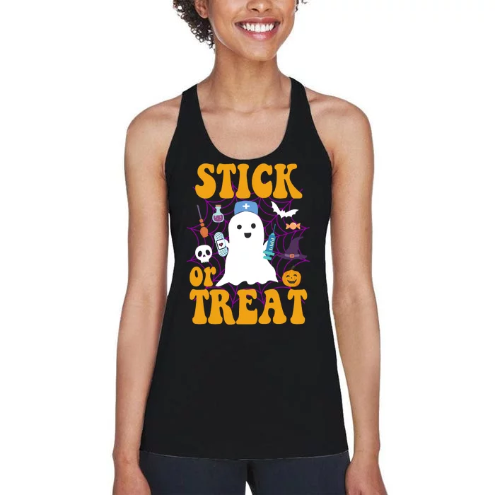 Stick Or Treat Halloween Nurse Ghost Women's Racerback Tank