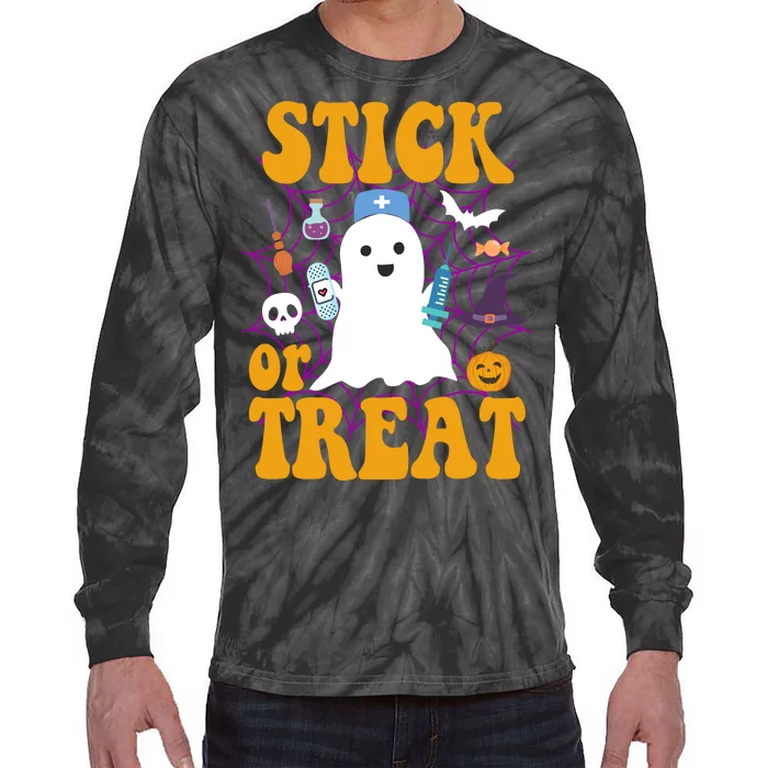 Stick Or Treat Halloween Nurse Ghost Tie-Dye Long Sleeve Shirt