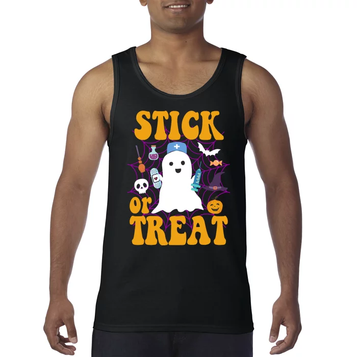 Stick Or Treat Halloween Nurse Ghost Tank Top