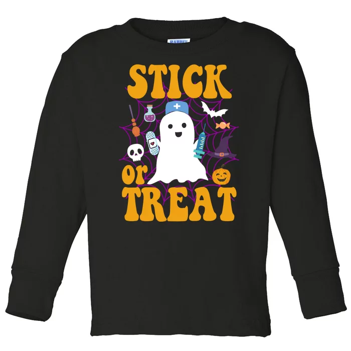 Stick Or Treat Halloween Nurse Ghost Toddler Long Sleeve Shirt