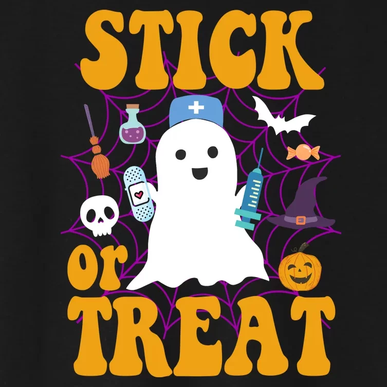 Stick Or Treat Halloween Nurse Ghost Women's Crop Top Tee