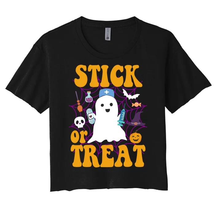 Stick Or Treat Halloween Nurse Ghost Women's Crop Top Tee