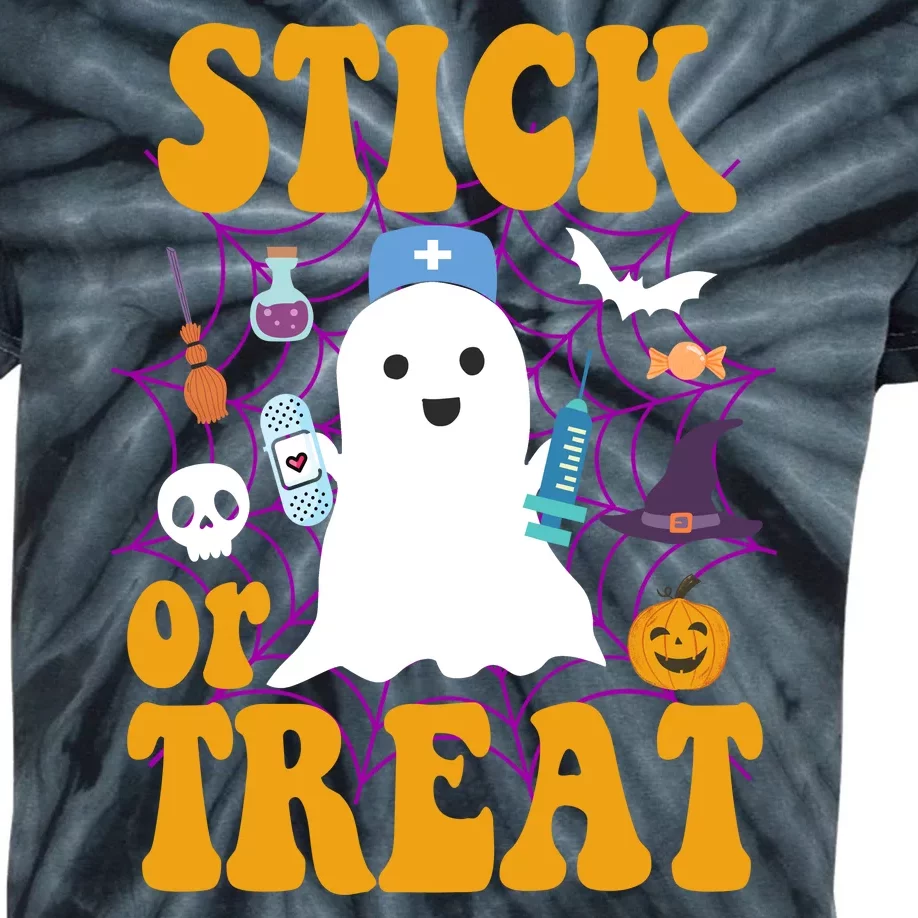 Stick Or Treat Halloween Nurse Ghost Kids Tie-Dye T-Shirt