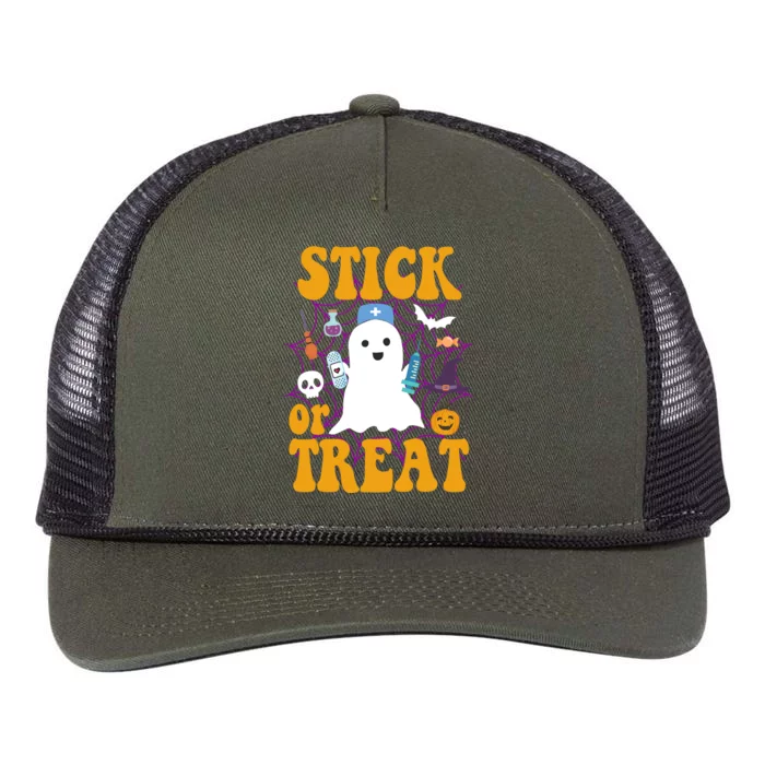 Stick Or Treat Halloween Nurse Ghost Retro Rope Trucker Hat Cap