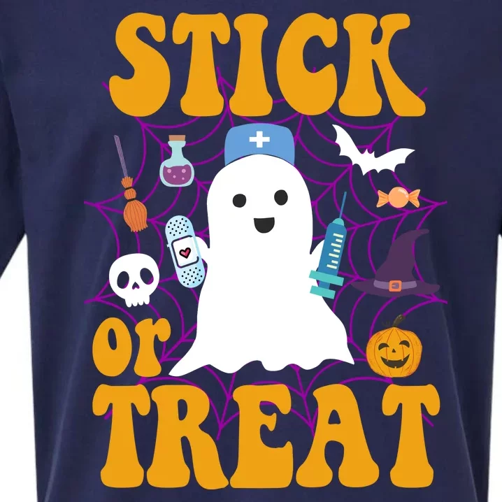 Stick Or Treat Halloween Nurse Ghost Sueded Cloud Jersey T-Shirt