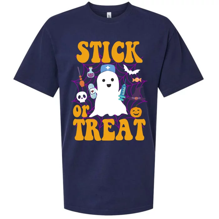 Stick Or Treat Halloween Nurse Ghost Sueded Cloud Jersey T-Shirt