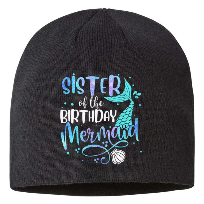 Sister Of The Birthday Mermaid Family Matching Party Squad 8 1/2in Sustainable Knit Beanie