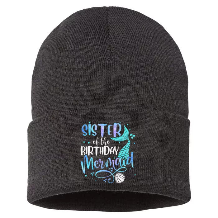 Sister Of The Birthday Mermaid Family Matching Party Squad Sustainable Knit Beanie