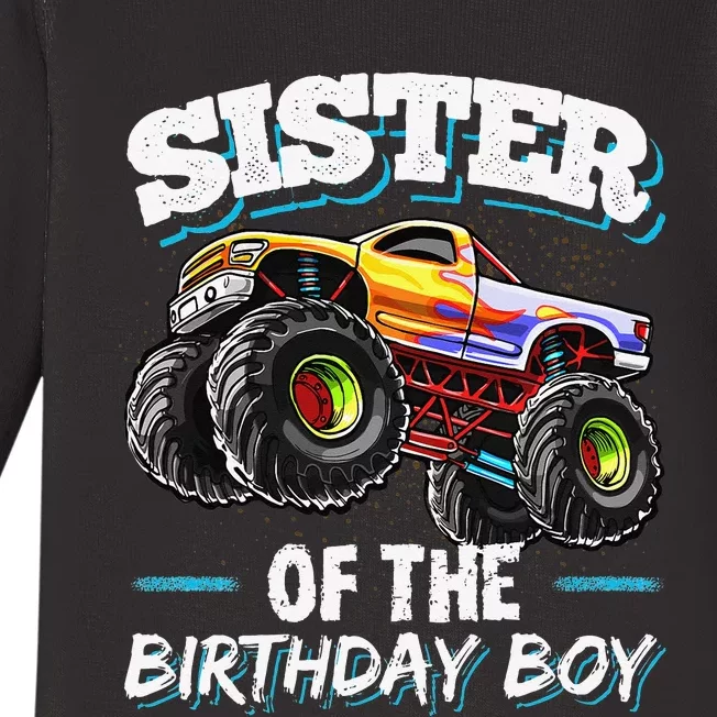 Sister of the Birthday Monster Truck Birthday Party Baby Long Sleeve Bodysuit