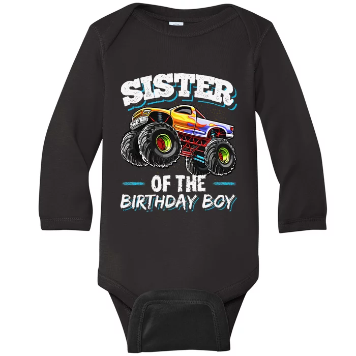 Sister of the Birthday Monster Truck Birthday Party Baby Long Sleeve Bodysuit