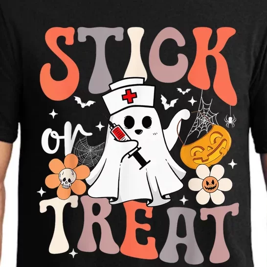 Stick Or Treat Ghost Nurse Halloween CRNA Emergency ER Nurse Pajama Set