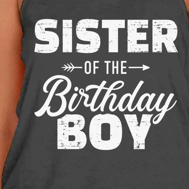 Sister of the birthday son matching family Women's Knotted Racerback Tank