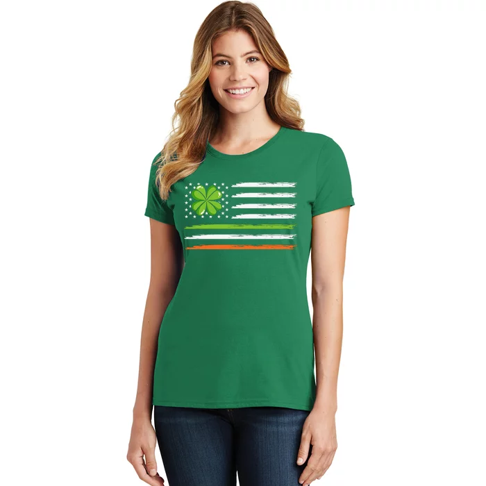 Shamrocks On Usa Flag St Patricks Day Women's T-Shirt