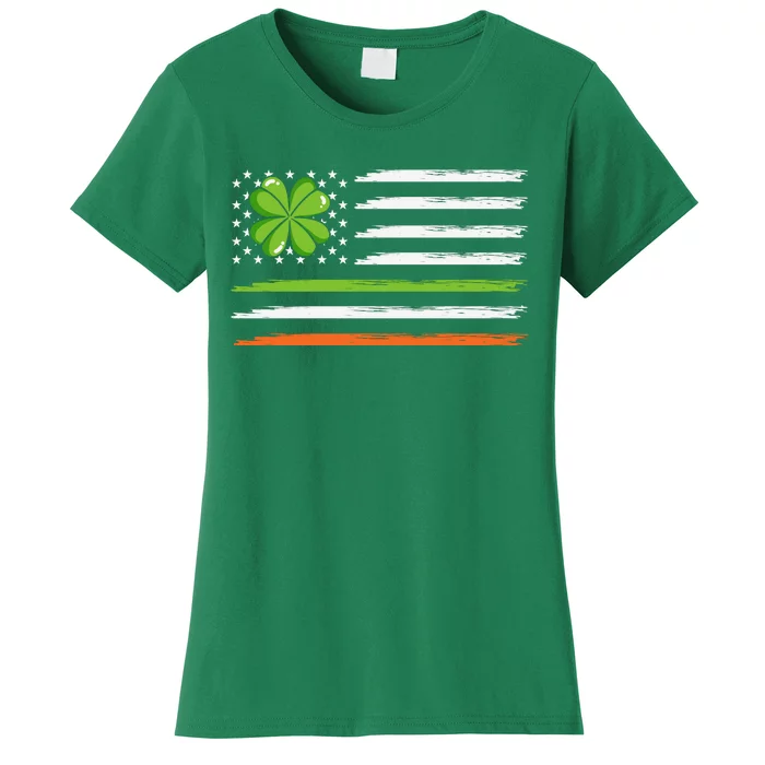 Shamrocks On Usa Flag St Patricks Day Women's T-Shirt