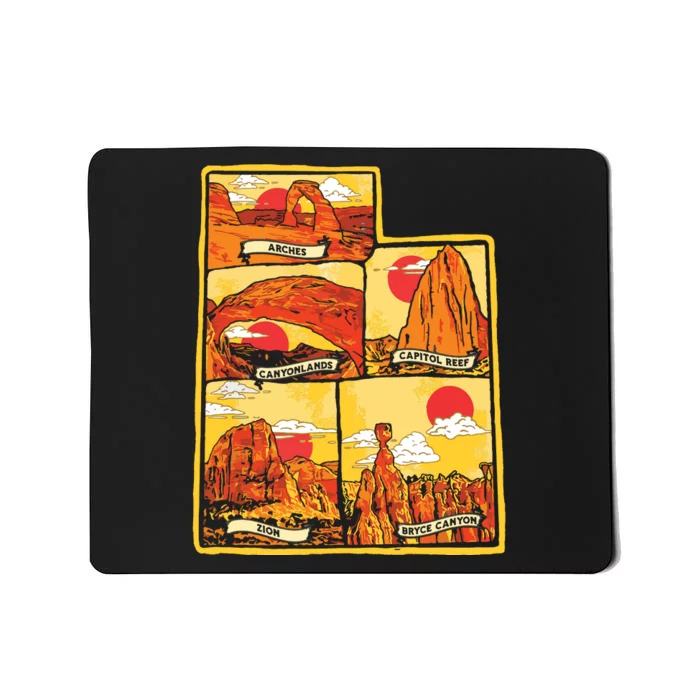 State Of Utah Five National Parks Arches Zion Capitol Bryce Mousepad