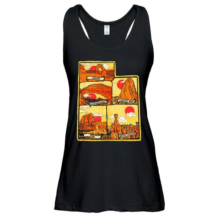 State of Utah Five National Parks Arches Zion Capitol Bryce Ladies Essential Flowy Tank