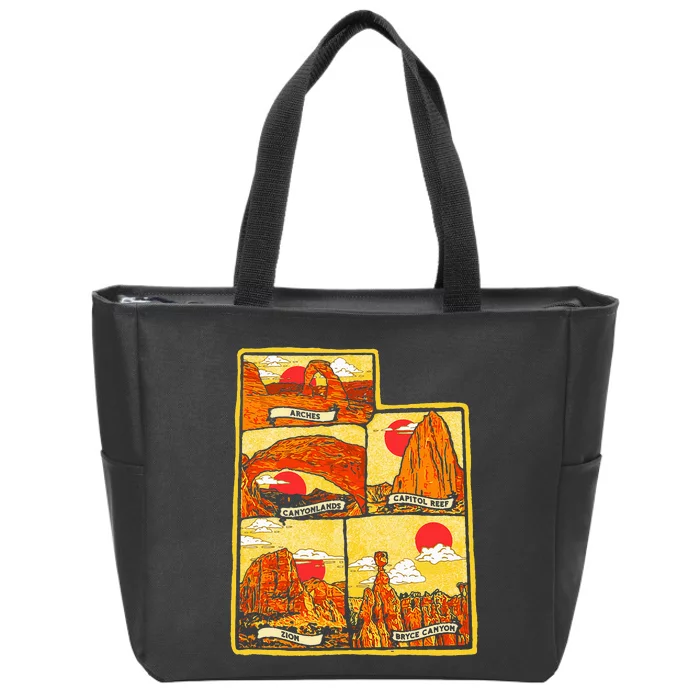 State of Utah Five National Parks Arches Zion Capitol Bryce Zip Tote Bag